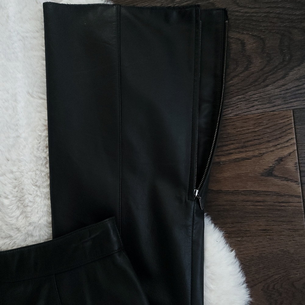 Vintage Danier Y2K Patchwork High Rise Wide Straight Leg Crop Leather Pants - Picture 7 of 10